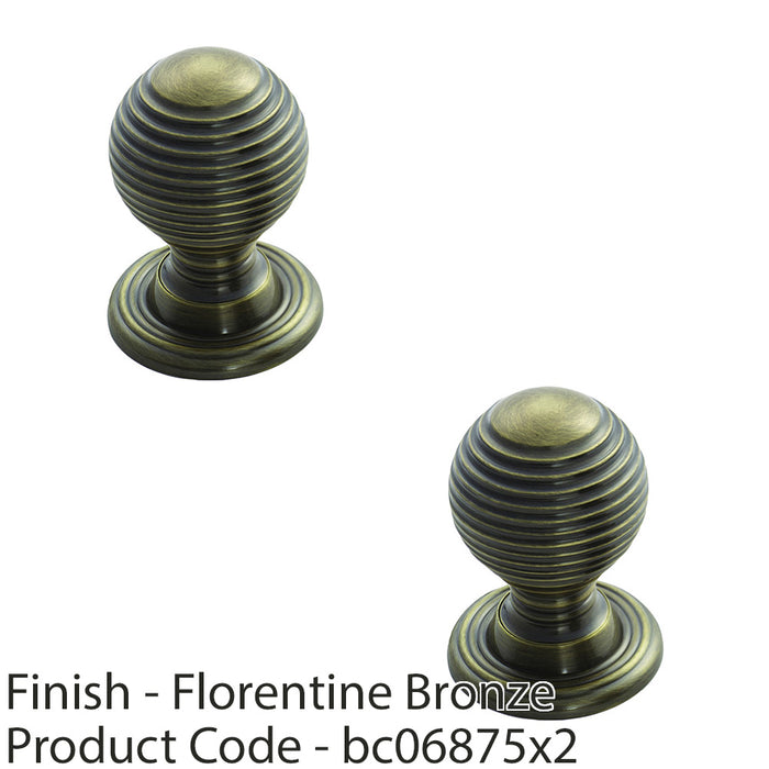 2 PACK Reeded Ball Door Knob 28mm Florentine Bronze Lined Cupboard Pull Handle 1