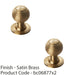 2 PACK Reeded Ball Door Knob 28mm Satin Brass Lined Cupboard Pull Handle & Rose 1