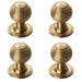 4 PACK Reeded Ball Door Knob 28mm Satin Brass Lined Cupboard Pull Handle & Rose