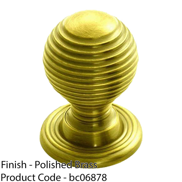Reeded Ball Door Knob - 35mm Polished Brass Lined Cupboard Pull Handle & Rose 1