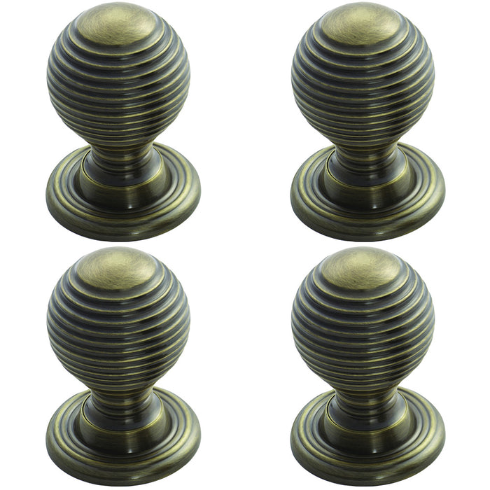 4 PACK Reeded Ball Door Knob 35mm Florentine Bronze Lined Pull Handle & Rose