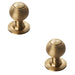 2 PACK Reeded Ball Door Knob 35mm Satin Brass Lined Cupboard Pull Handle & Rose