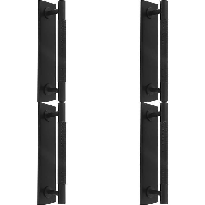 4 PACK Knurled Drawer Bar Pull Handle & Matching Backplate Matt Black 168 x 40mm