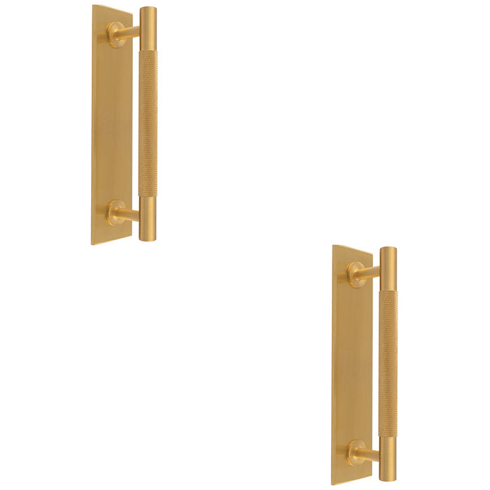 2 PACK Knurled Drawer Bar Pull Handle & Matching Backplate Satin Brass 168x40mm