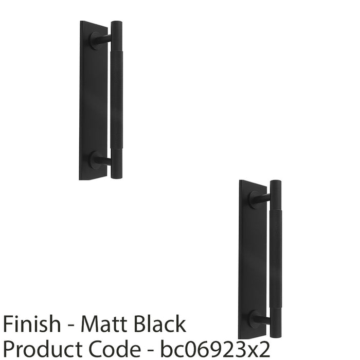 2 PACK Knurled Drawer Bar Pull Handle & Matching Backplate Matt Black 200 x 40mm 1