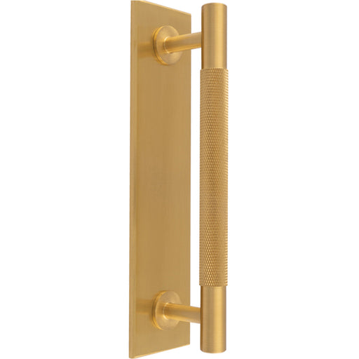 Knurled Drawer Bar Pull Handle & Matching Backplate - Satin Brass 200 x 40mm