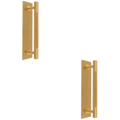2 PACK Knurled Drawer Bar Pull Handle & Matching Backplate Satin Brass 200x40mm