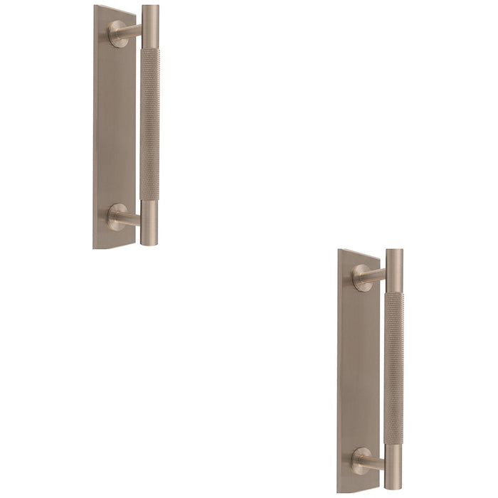 2 PACK Knurled Drawer Bar Pull Handle & Matching Backplate Satin Nickel 200x40mm