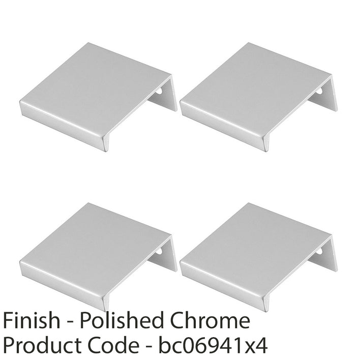 4 PACK Square Edge Finger Pull Handle Polished Chrome 40mm Slim Cupboard Drawer 1