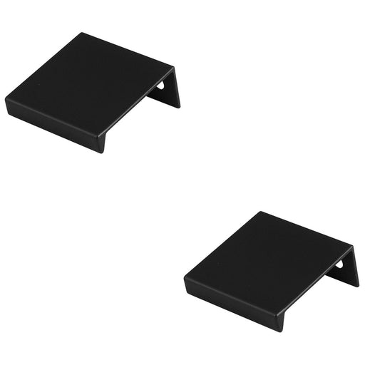 2 PACK Square Edge Finger Pull Handle Matt Black 40mm Slim Cupboard Drawer