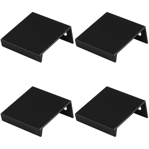 4 PACK Square Edge Finger Pull Handle Matt Black 40mm Slim Cupboard Drawer