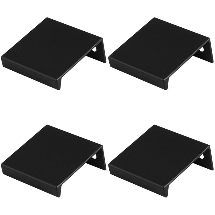 4 PACK Square Edge Finger Pull Handle Matt Black 40mm Slim Cupboard Drawer