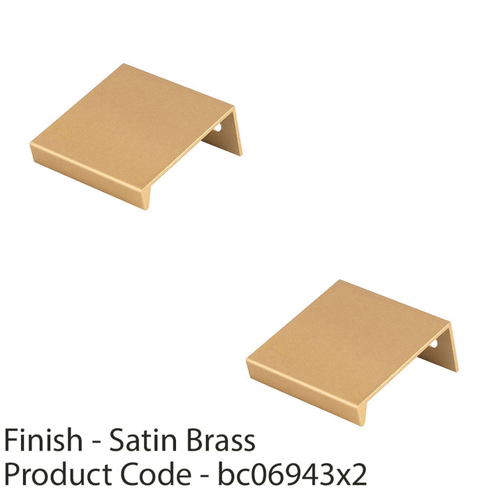 2 PACK Square Edge Finger Pull Handle Satin Brass 40mm Slim Cupboard Drawer 1