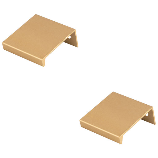 2 PACK Square Edge Finger Pull Handle Satin Brass 40mm Slim Cupboard Drawer