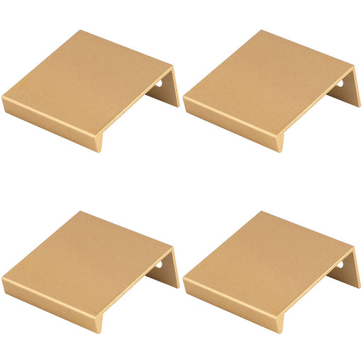 4 PACK Square Edge Finger Pull Handle Satin Brass 40mm Slim Cupboard Drawer