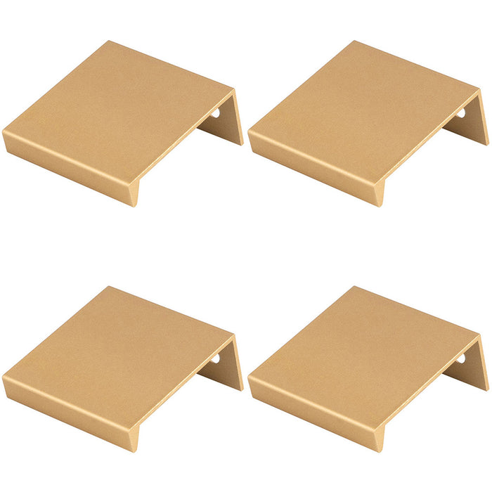 4 PACK Square Edge Finger Pull Handle Satin Brass 40mm Slim Cupboard Drawer