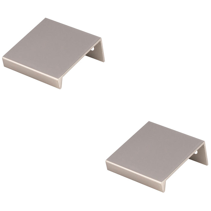 2 PACK Square Edge Finger Pull Handle Satin Nickel 40mm Slim Cupboard Drawer