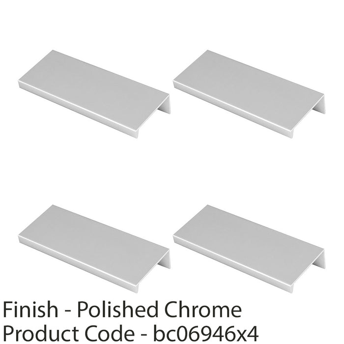4 PACK Square Edge Finger Pull Handle Polished Chrome 100mm Slim Cupboard Drawer 1