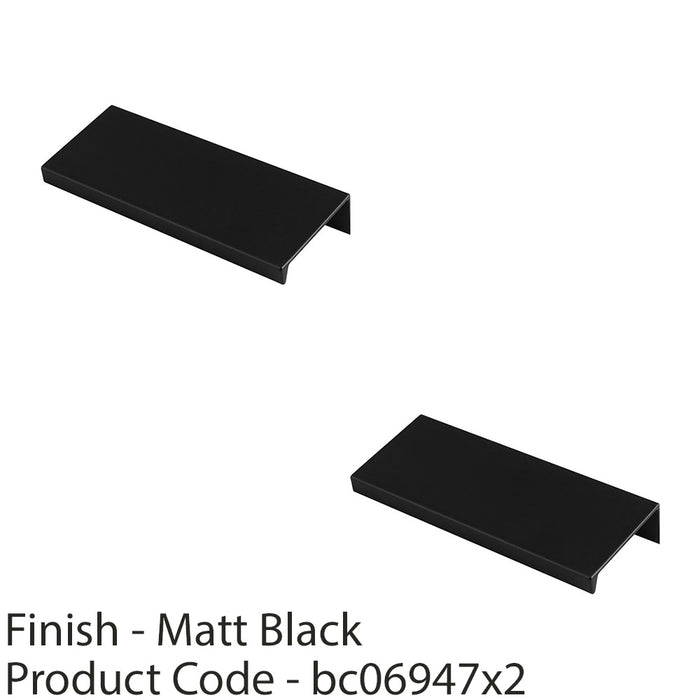 2 PACK Square Edge Finger Pull Handle Matt Black 100mm Slim Cupboard Drawer 1