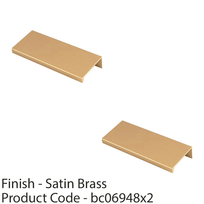 2 PACK Square Edge Finger Pull Handle Satin Brass 100mm Slim Cupboard Drawer 1