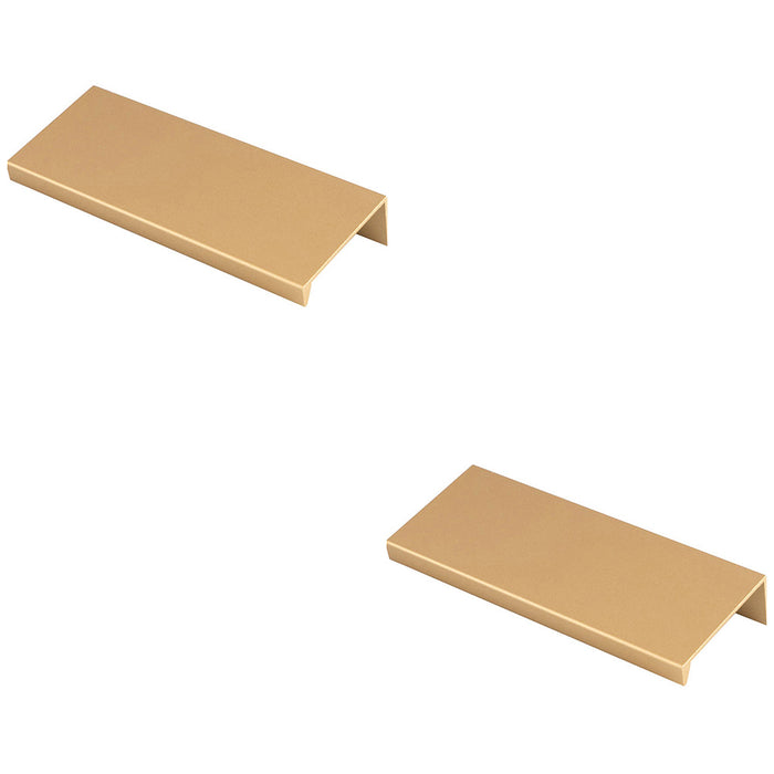 2 PACK Square Edge Finger Pull Handle Satin Brass 100mm Slim Cupboard Drawer