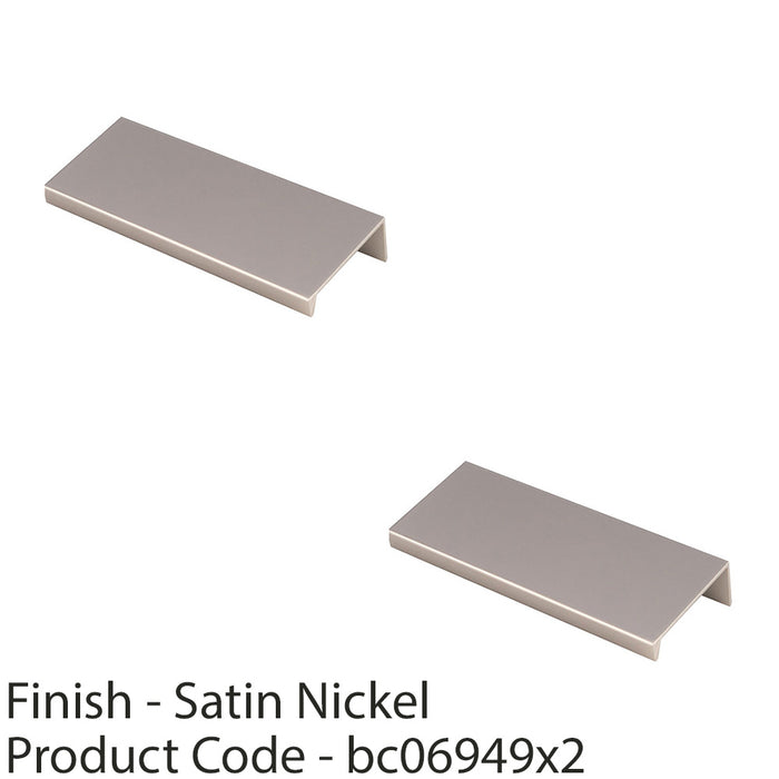 2 PACK Square Edge Finger Pull Handle Satin Nickel 100mm Slim Cupboard Drawer 1