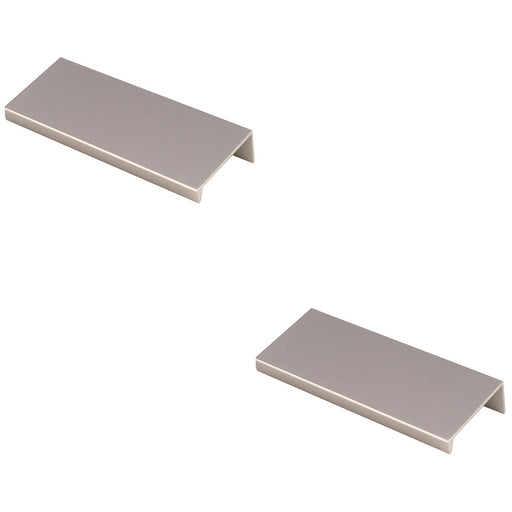 2 PACK Square Edge Finger Pull Handle Satin Nickel 100mm Slim Cupboard Drawer