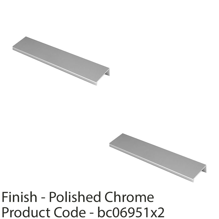 2 PACK Square Edge Finger Pull Handle Polished Chrome 200mm Slim Cupboard Drawer 1