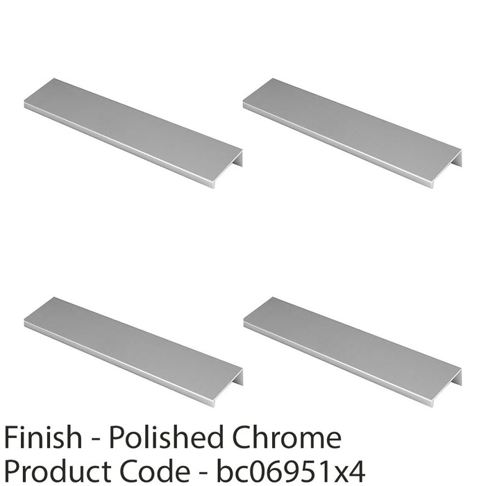 4 PACK Square Edge Finger Pull Handle Polished Chrome 200mm Slim Cupboard Drawer 1