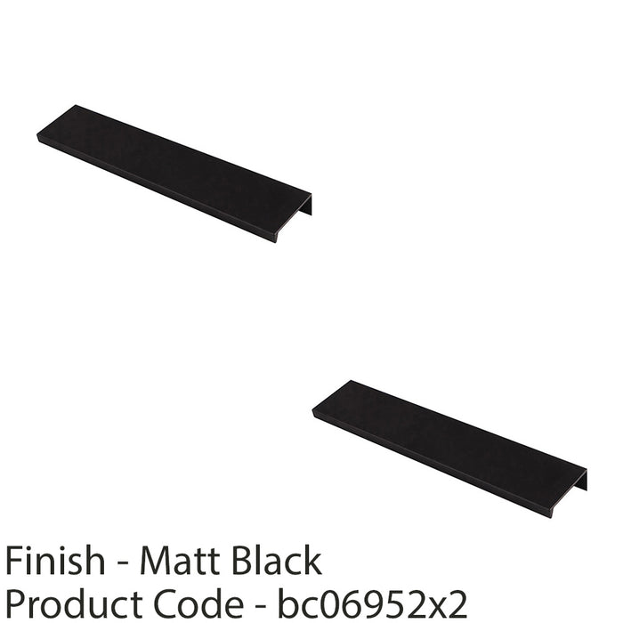 2 PACK Square Edge Finger Pull Handle Matt Black 200mm Slim Cupboard Drawer 1