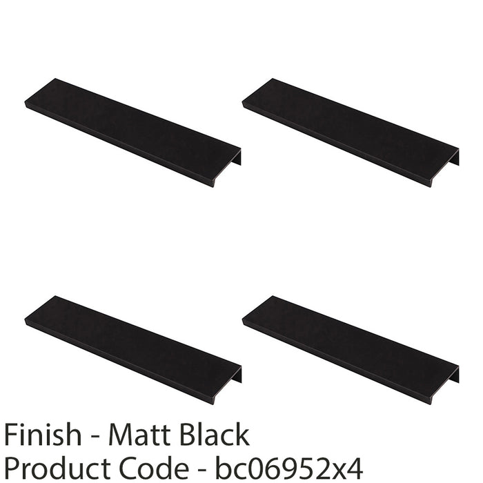 4 PACK Square Edge Finger Pull Handle Matt Black 200mm Slim Cupboard Drawer 1