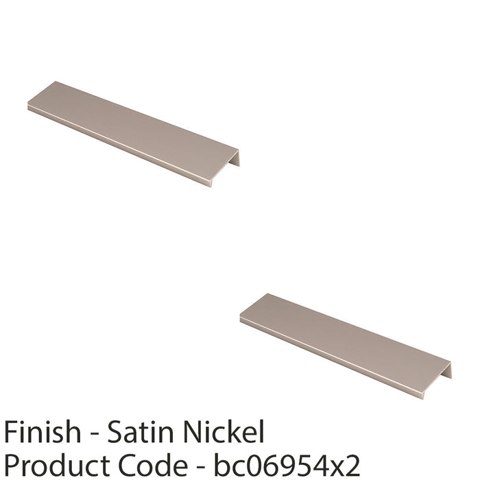 2 PACK Square Edge Finger Pull Handle Satin Nickel 200mm Slim Cupboard Drawer 1