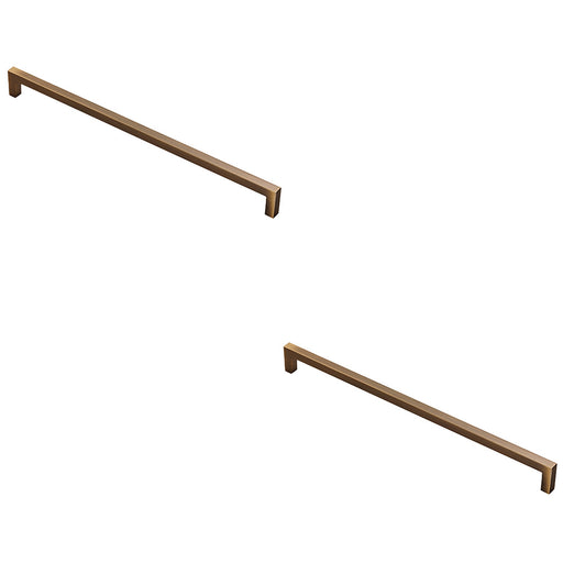 2 PACK Square Block Pull Handle 330 x 10mm 320mm Fixing Centres Antique Brass