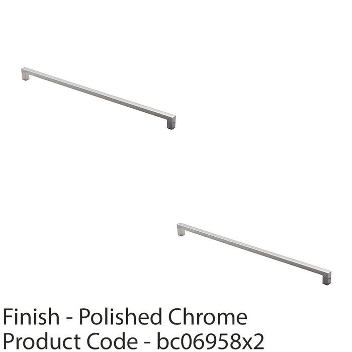 2 PACK Square Block Pull Handle 330 x 10mm 320mm Fixing Centres Polished Chrome 1