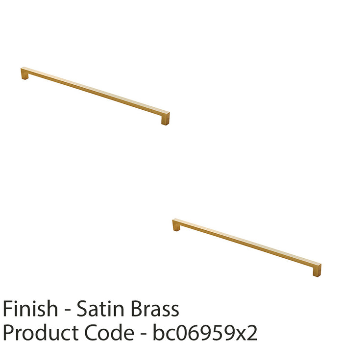 2 PACK Square Block Pull Handle 330 x 10mm 320mm Fixing Centres Satin Brass 1