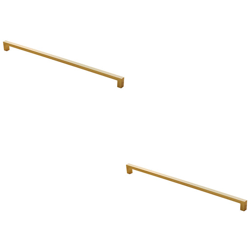 2 PACK Square Block Pull Handle 330 x 10mm 320mm Fixing Centres Satin Brass