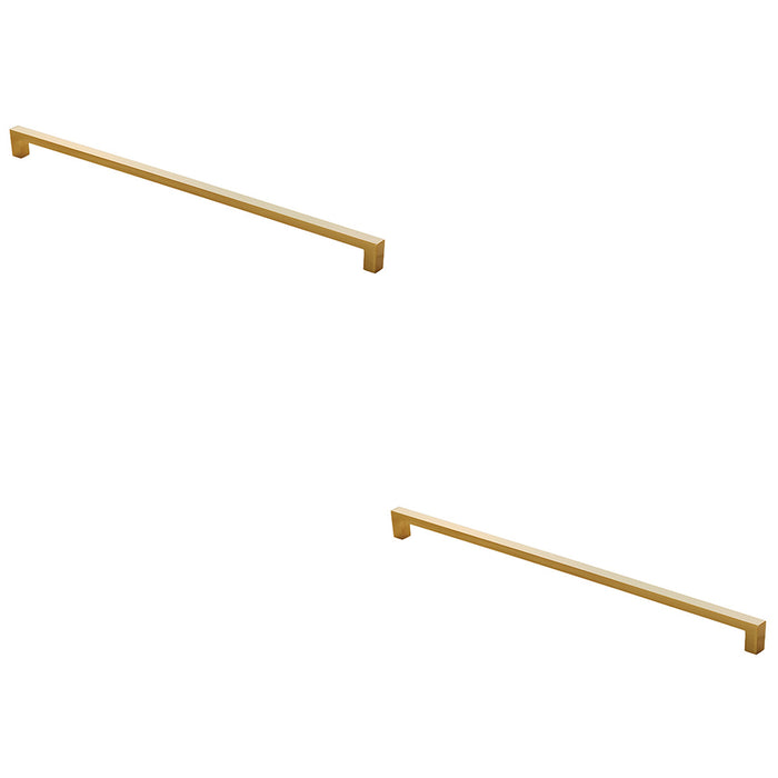 2 PACK Square Block Pull Handle 330 x 10mm 320mm Fixing Centres Satin Brass