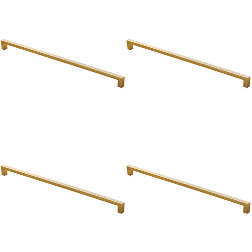 4 PACK Square Block Pull Handle 330 x 10mm 320mm Fixing Centres Satin Brass
