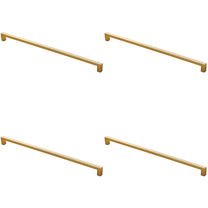 4 PACK Square Block Pull Handle 330 x 10mm 320mm Fixing Centres Satin Brass