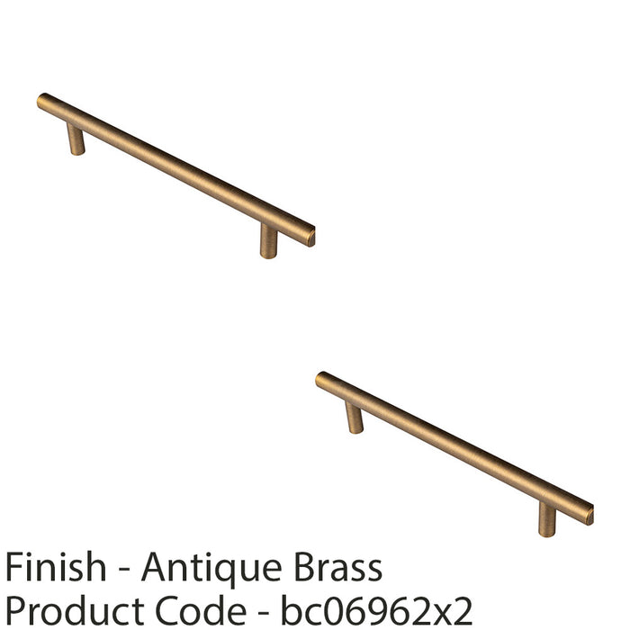 2 PACK Round T Bar Cabinet Pull Handle 220 x 12mm 160mm Centres Antique Brass 1