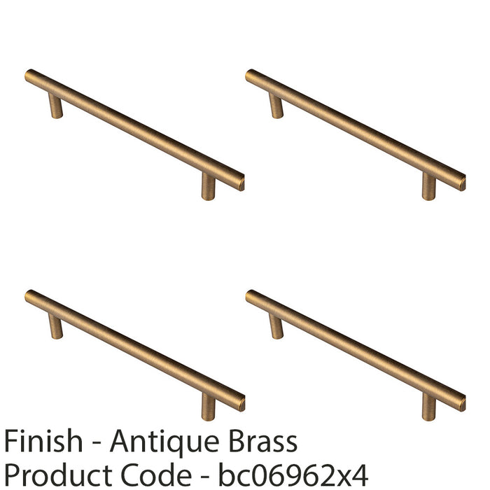 4 PACK Round T Bar Cabinet Pull Handle 220 x 12mm 160mm Centres Antique Brass 1