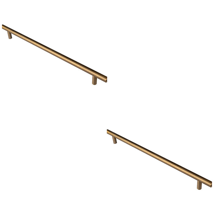 2 PACK Round T Bar Cabinet Pull Handle 348 x 12mm 288mm Centres Antique Brass