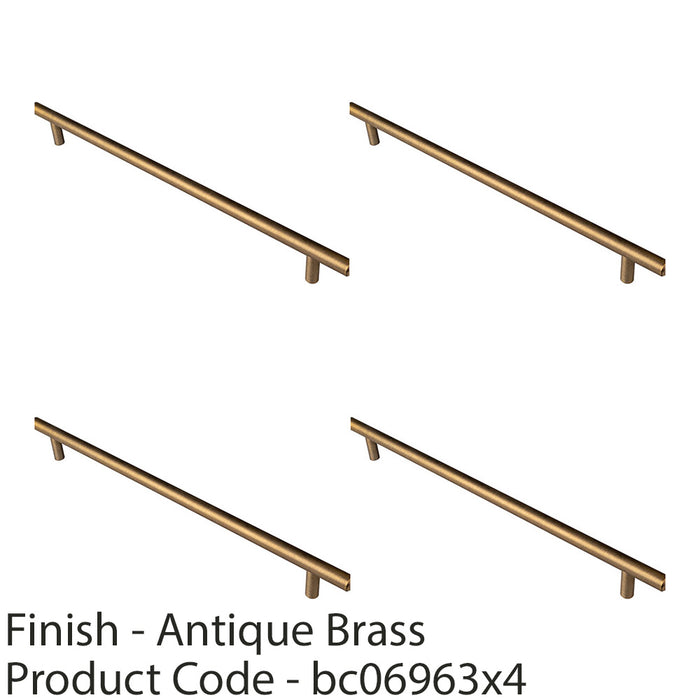 4 PACK Round T Bar Cabinet Pull Handle 348 x 12mm 288mm Centres Antique Brass 1