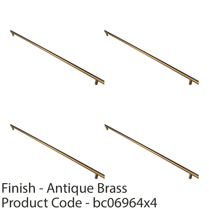 4 PACK Round T Bar Cabinet Pull Handle 668 x 12mm 608mm Centres Antique Brass 1