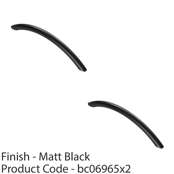 2 PACK Curved Bow Cabinet Pull Handle 190 x 10mm 160mm Fixing Centres Matt Black 1