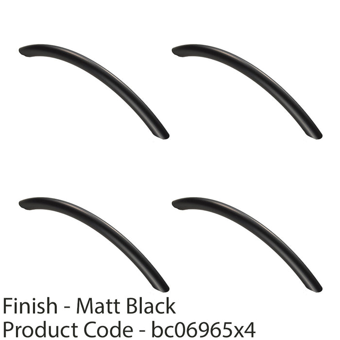 4 PACK Curved Bow Cabinet Pull Handle 190 x 10mm 160mm Fixing Centres Matt Black 1