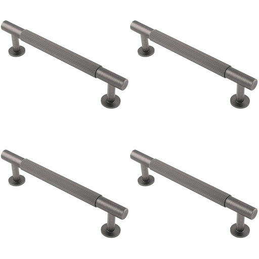 4 PACK Reeded Lined Bar Door Pull Handle 158mm x 13mm 128mm Centres Anthracite