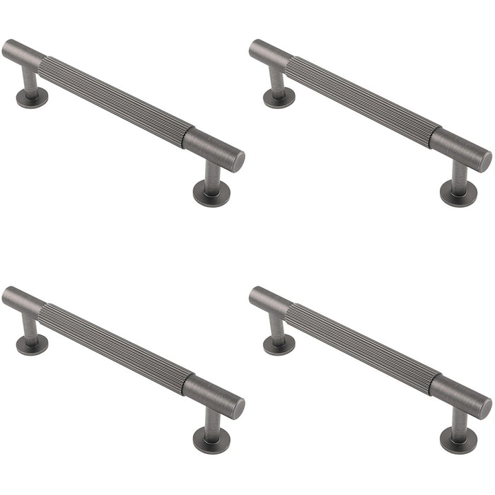 4 PACK Reeded Lined Bar Door Pull Handle 158mm x 13mm 128mm Centres Anthracite