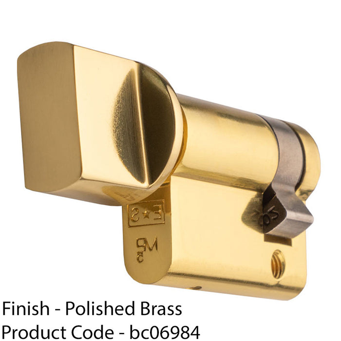 45mm EURO Cylinder Thumb Turn Only - 5 Pin Polished Brass Twist Door Barrel 1