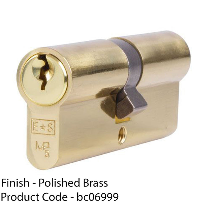 90mm EURO Double Cylinder Lock - 5 Pin Polished Brass Fire Rated Door Key Barrel 1